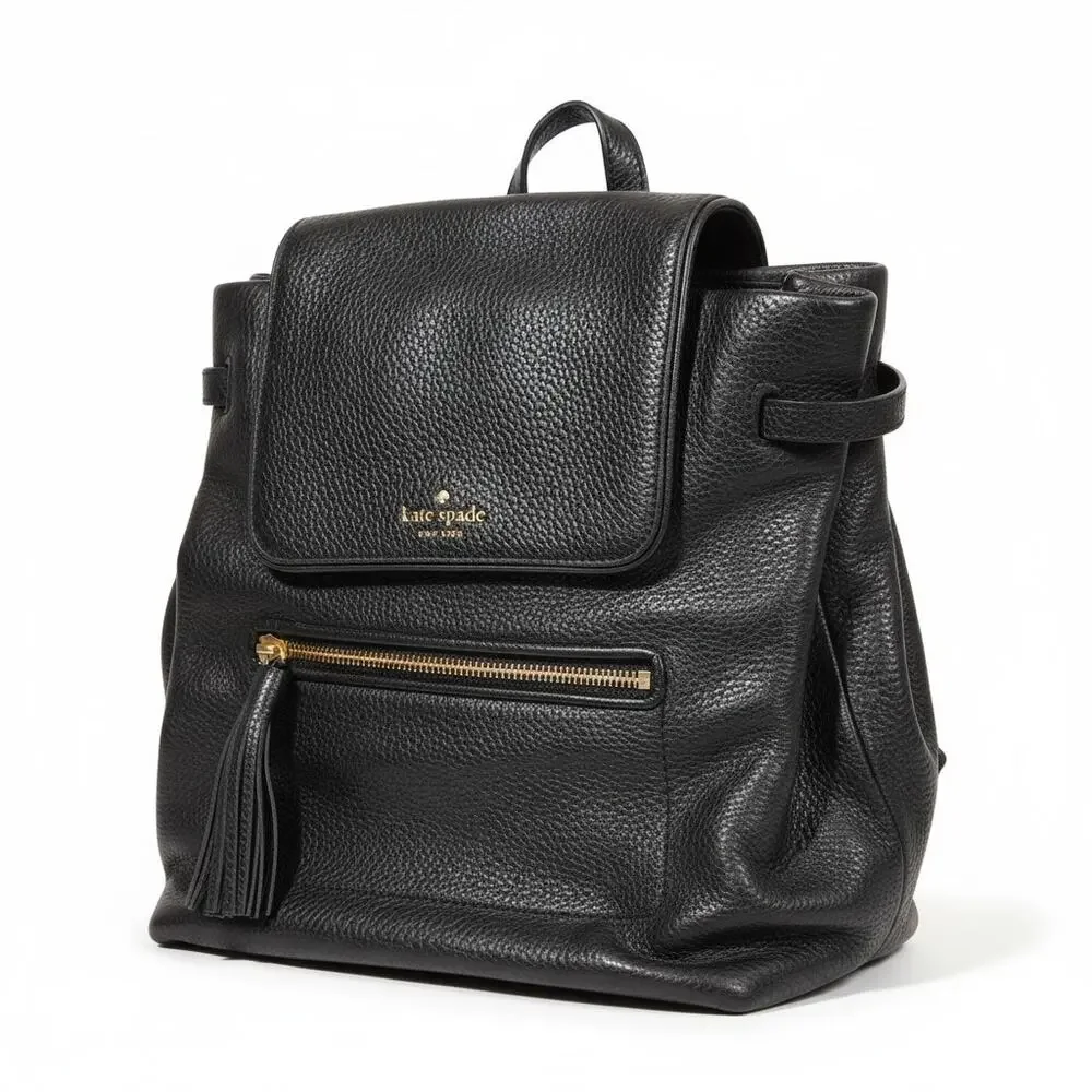Kate Spade Chester Street Kacy Black Pebbled Leather M Backpack Purse WKRU4071